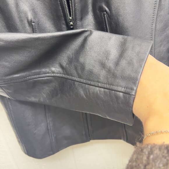 Vintage y2k Minimalist Leather Jacket Black Medium - Picture 8 of 9